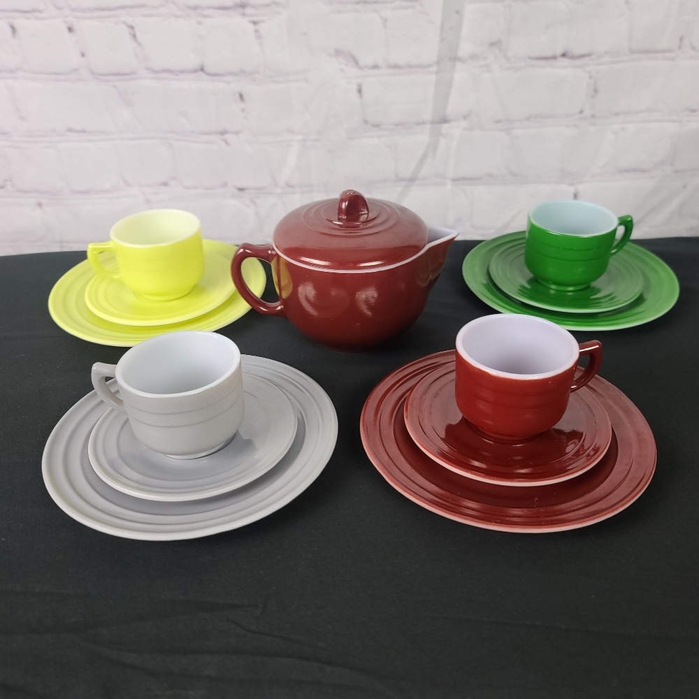 Milk Glass Fired on Paint Tea Set